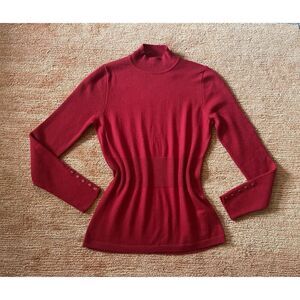 Women’s FWM 100% merino wool red mock neck sweater L fitted ribbed cuffs UK